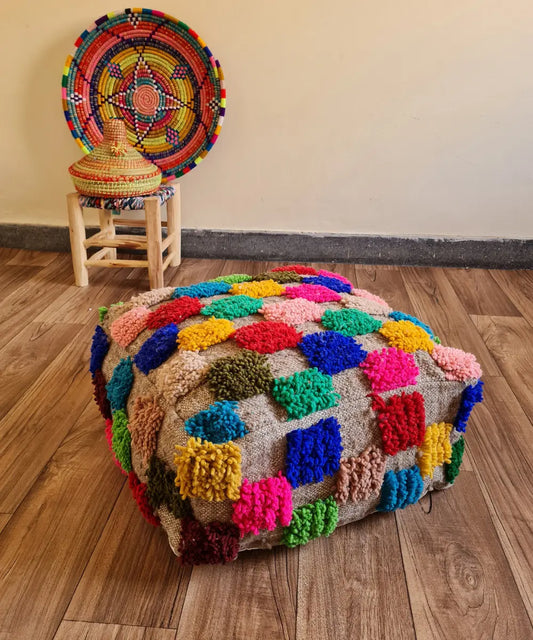 Handmade Moroccan Boujaad Rug Pouf