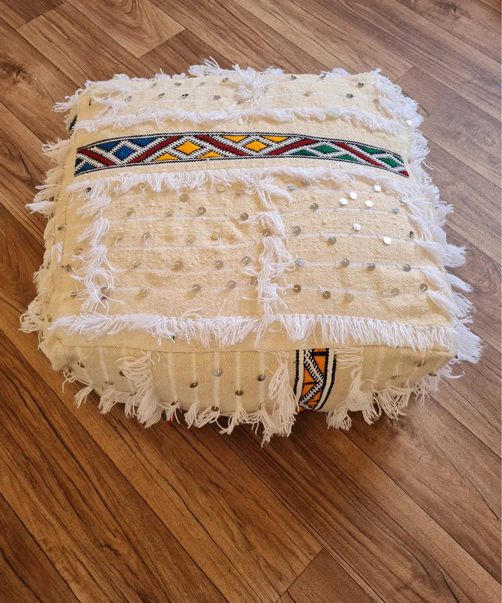 Handmade Moroccan Handira Rug Pouf