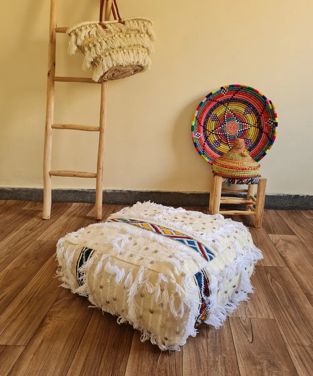 Handmade Moroccan Handira Rug Pouf