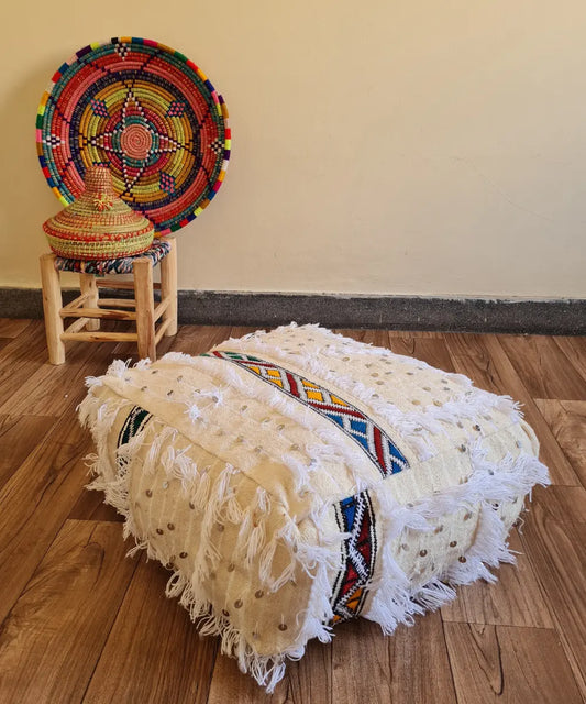 Handmade Moroccan Handira Rug Pouf
