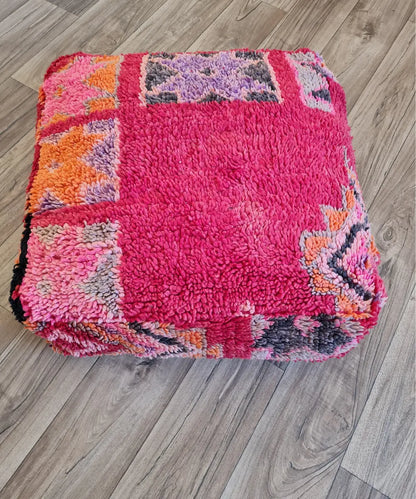 Handmade Moroccan Pouf – Antique Rug & Vibrant Star Motif Ottoman
