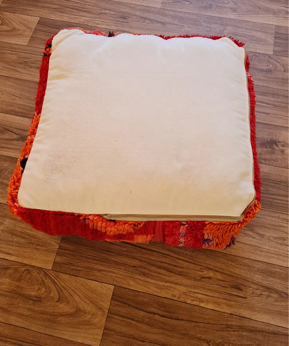 Handmade Moroccan Pouf – Antique Rug & Vibrant Star Motif Ottoman