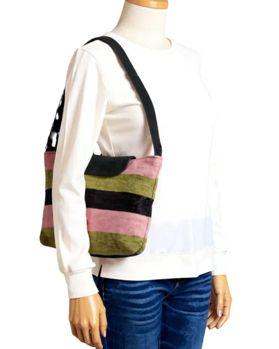Handmade Boho Crossbody Bag, Woven Wool & Genuine Leather Purse, Artisan Striped Shoulder Bag, Unique Gift for Her, Hippie Festival BagV
