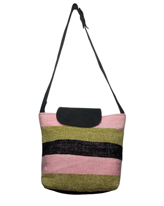 Handmade Boho Crossbody Bag, Woven Wool & Genuine Leather Purse - Berber Handcrafts