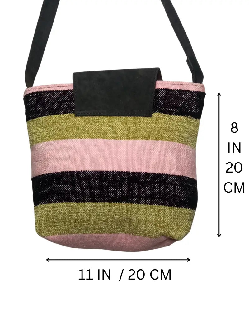 Handmade Boho Crossbody Bag, Woven Wool & Genuine Leather Purse - Berber Handcrafts
