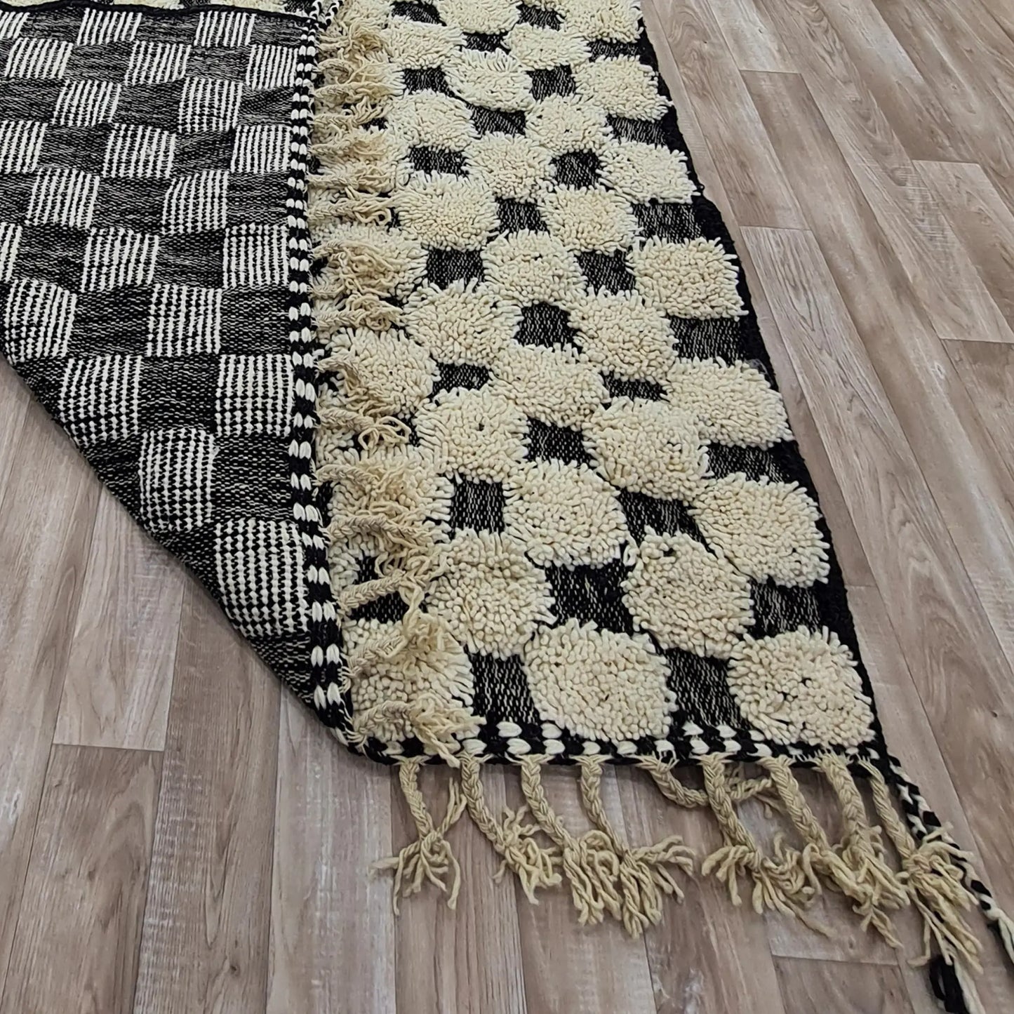 Handmade Plush Moroccan Wool Rug –Soft & Cozy Black & Cream Checkered Pattern- Custom Size - Berber Handcrafts