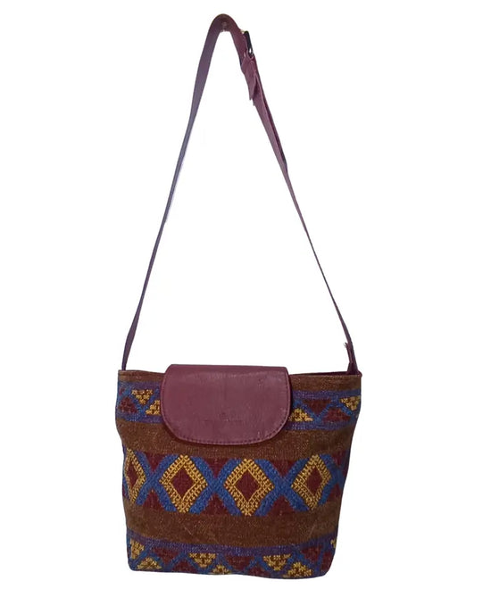 Kilim Crossbody Bag, Terracotta Bag, Coral and Blue, Woven Suede Purse, Handmade Aztec Bag, Boho Festival Bag, Southwestern Style, Ethnic Purse, Artisan Made,

