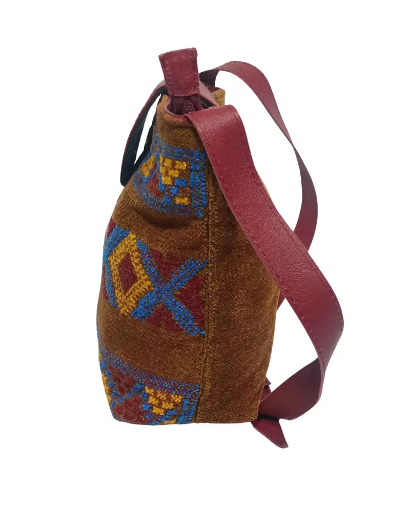 Kilim Crossbody Bag, Terracotta Bag, Coral and Blue, Woven Suede Purse, Handmade Aztec Bag, Boho Festival Bag, Southwestern Style, Ethnic Purse, Artisan Made,
