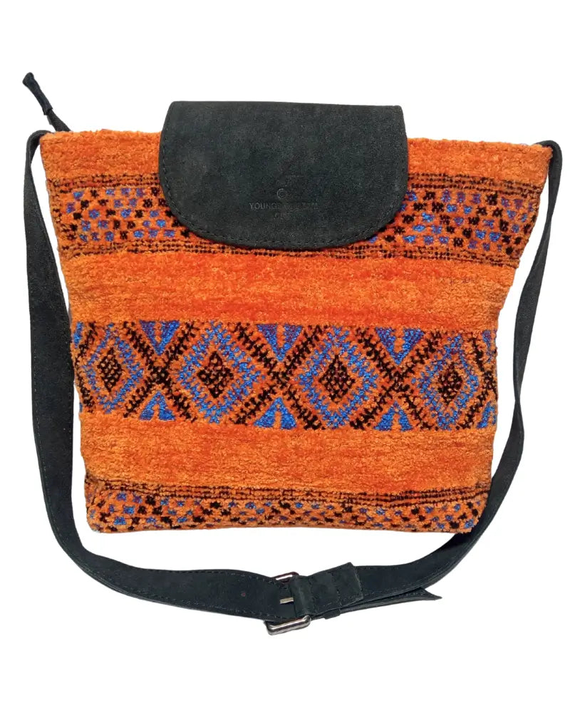 Kilim Crossbody Bag, Terracotta Bag, Coral and Blue, Woven Suede Purse, Handmade Aztec Bag, Boho Festival Bag, Southwestern Style, Ethnic Purse, Artisan Made,
