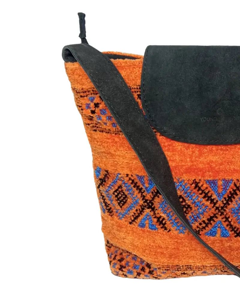 Kilim Crossbody Bag, Terracotta Bag, Coral and Blue, Woven Suede Purse, Handmade Aztec Bag, Boho Festival Bag, Southwestern Style, Ethnic Purse, Artisan Made,
