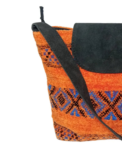 Kilim Crossbody Bag, Terracotta Bag, Coral and Blue, Woven Suede Purse, Handmade Aztec Bag, Boho Festival Bag, Southwestern Style, Ethnic Purse, Artisan Made,
