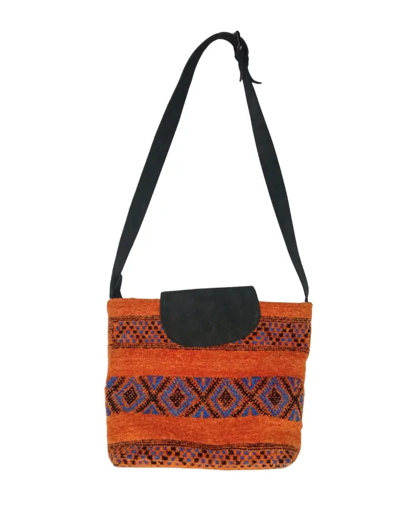 The Sahara Sunset Crossbody Bag - One-of-a-Kind Woven Purse with Suede Leather - Berber Handcrafts