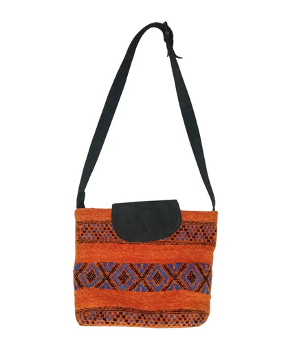 The Sahara Sunset Crossbody Bag - One-of-a-Kind Woven Purse with Suede Leather - Berber Handcrafts