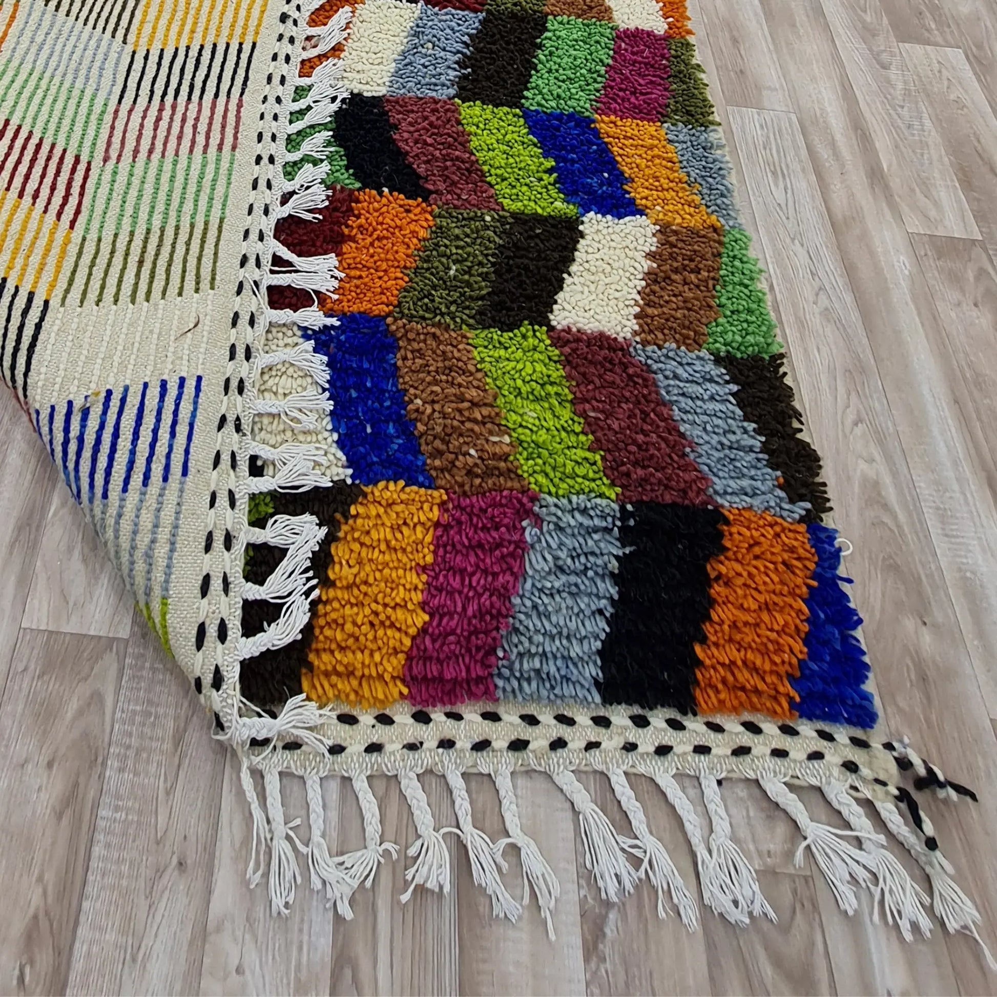 Colorful Handmade Boujad Moroccan Rug - 100% Wool- Unique Berber Design - Berber Handcrafts