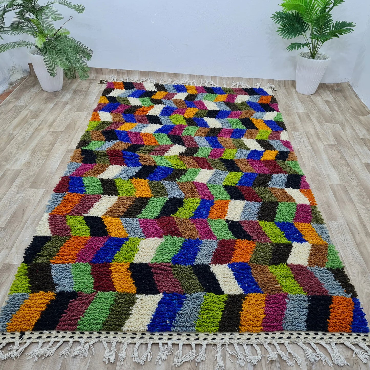 Colorful Handmade Boujad Moroccan Rug - 100% Wool- Unique Berber Design - Berber Handcrafts