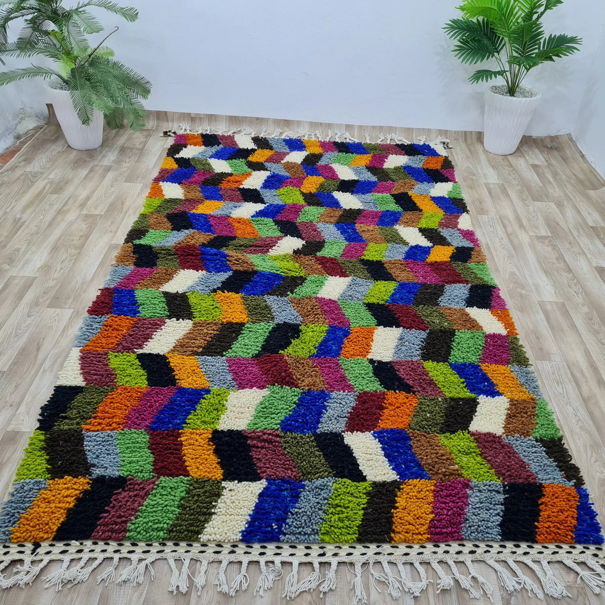 Colorful Handmade Boujad Moroccan Rug - 100% Wool- Unique Berber Design - Berber Handcrafts