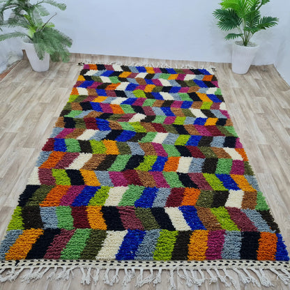 Colorful Handmade Boujad Moroccan Rug - 100% Wool- Unique Berber Design - Berber Handcrafts
