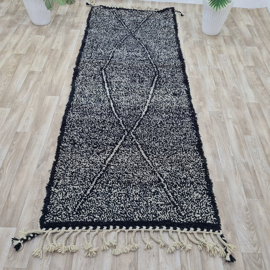 Handwoven Moroccan Runner Rug – Black & White Geometric Design – Custom Size - Berber Handcrafts