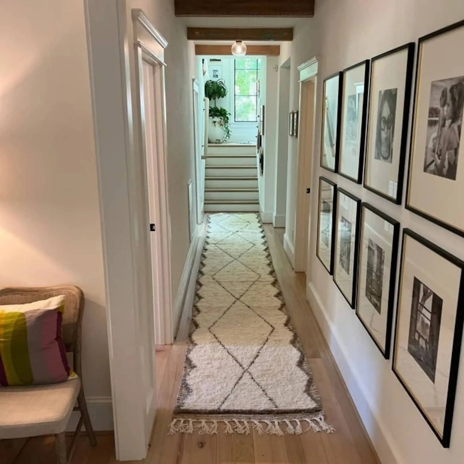 Handwoven Moroccan Runner Rug – Cream & Black Geometric Design - Berber Handcrafts
