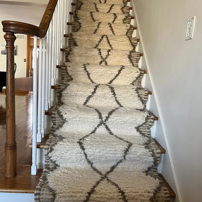 Handwoven Moroccan Runner Rug – Cream & Black Geometric Design - Berber Handcrafts