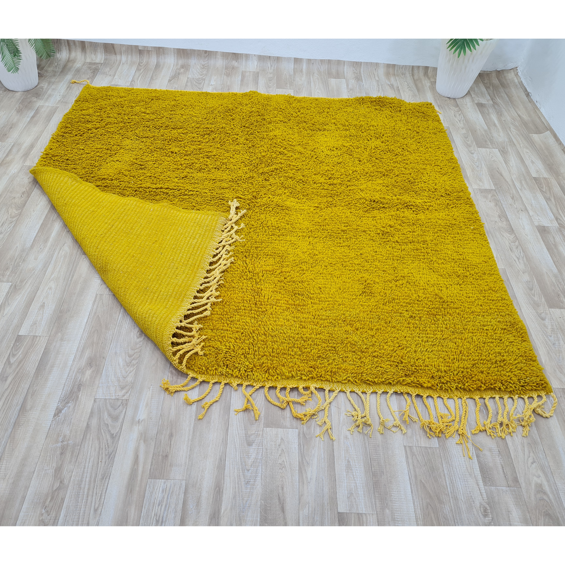 Vibrant Yellow Moroccan Shag Rug – Soft & Plush Design  –  Handwoven Berber Art - Berber Handcrafts