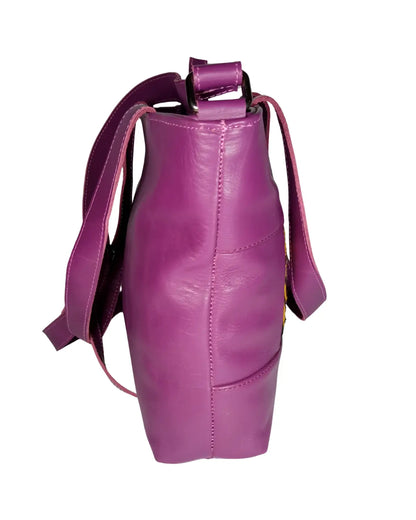 Purple Leather Bag, Convertible Tote, Crossbody Tote, Magenta Bag, Kilim Bag, One of a Kind Purse,