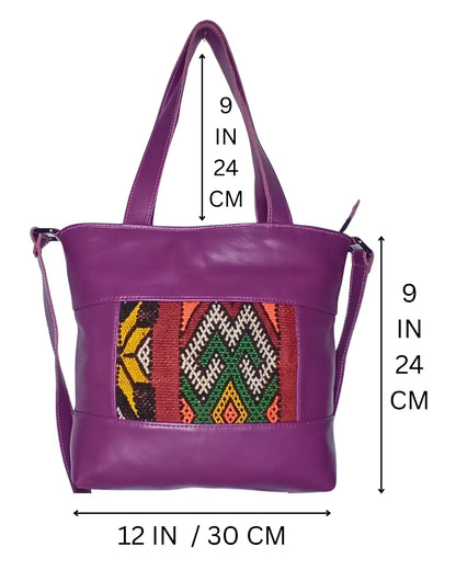 Purple Leather Bag, Convertible Tote, Crossbody Tote, Magenta Bag, Kilim Bag, One of a Kind Purse,