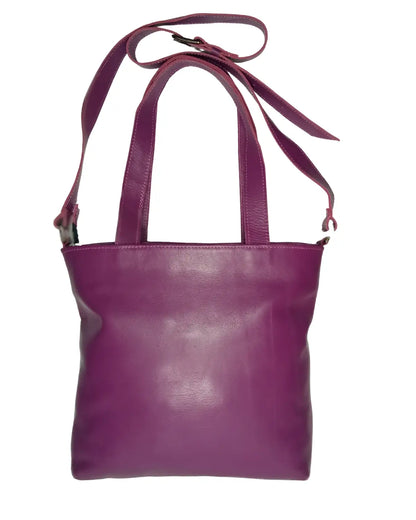 Purple Leather Bag, Convertible Tote, Crossbody Tote, Magenta Bag, Kilim Bag, One of a Kind Purse,