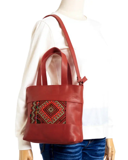 Red Leather Tote, Convertible Tote, Crossbody Tote, Red Handbag, Kilim Bag, One of a Kind Purse, Artisan Made, Statement Bag, Bold Red Bag, Zipper Tote, Genuine Leather, Boho Chic, Ethnic Handbag, Shoulder Bag, Sustainable Fashion, Eco-Friendly, Unique Gift for Her, Ruby Red, Crimson Bag, Travel Tote, Work Tote, One of One.
