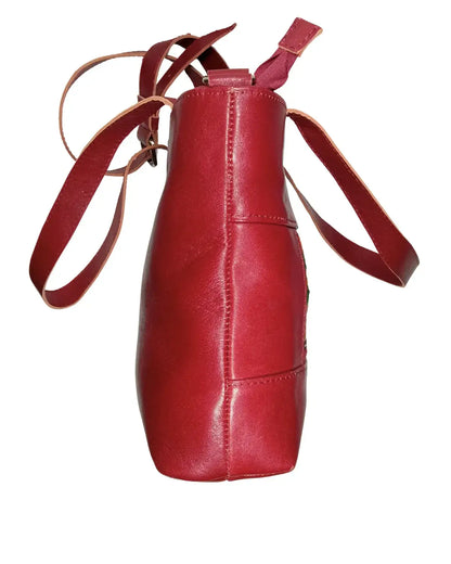 Red Leather Convertible Tote, Ethnic Boho Purse, One-of-a-Kind