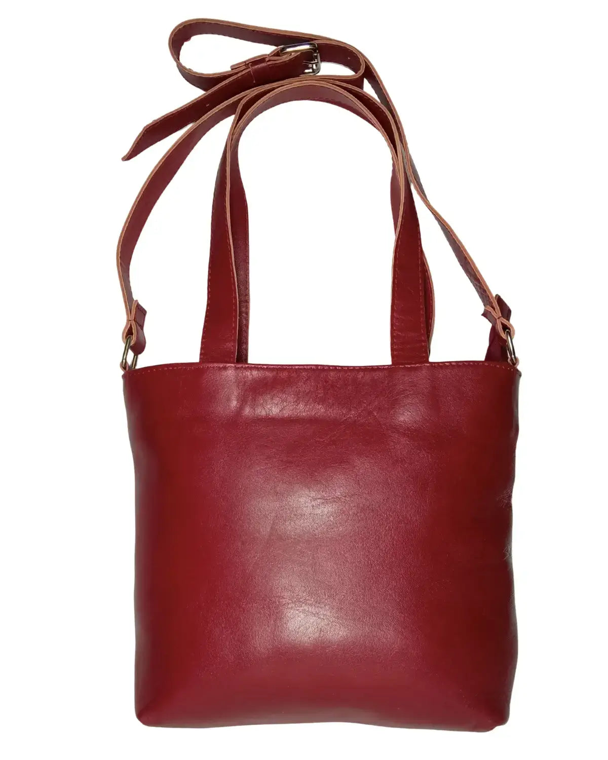 Red Leather Convertible Tote, Ethnic Boho Purse, One-of-a-Kind