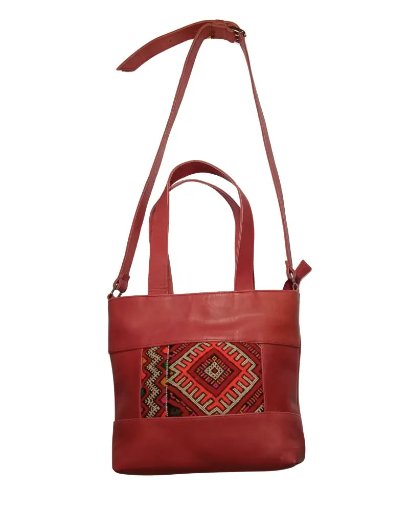Red Leather Tote, Convertible Tote, Crossbody Tote, Red Handbag, Kilim Bag, One of a Kind Purse, Artisan Made, Statement Bag, Bold Red Bag, Zipper Tote, Genuine Leather, Boho Chic, Ethnic Handbag, Shoulder Bag, Sustainable Fashion, Eco-Friendly, Unique Gift for Her, Ruby Red, Crimson Bag, Travel Tote, Work Tote, One of One.
