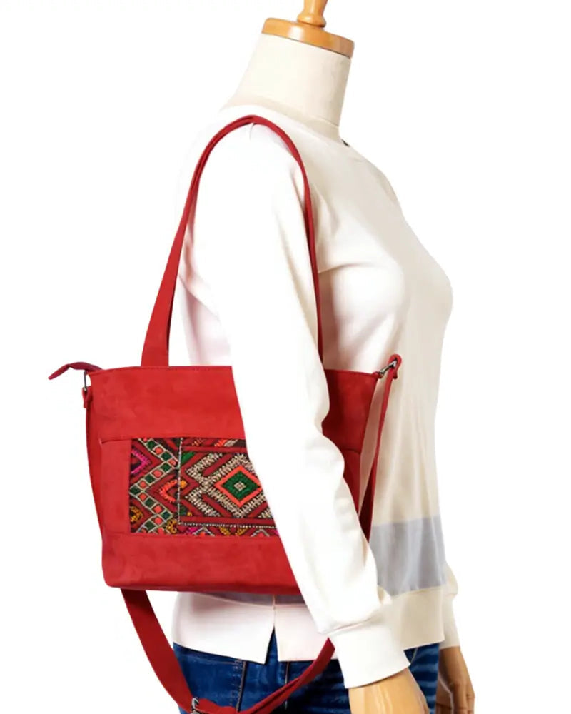 Red Suede Bag, Convertible Tote, Crossbody Tote, Red Leather Tote, Kilim Bag, One of a Kind Purse, Artisan Made, Statement Bag, Bold Red Purse, Zipper Tote, Genuine Suede, Boho Chic, Ethnic Handbag, Shoulder Bag, Sustainable Fashion, Eco-Friendly, Unique Gift for Her, Fiery Red, Crimson Bag, Travel Tote, Work Tote, One of One.
