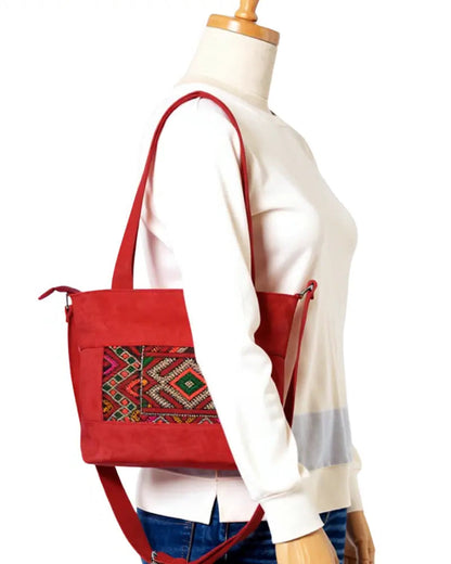 Red Suede Bag, Convertible Tote, Crossbody Tote, Red Leather Tote, Kilim Bag, One of a Kind Purse, Artisan Made, Statement Bag, Bold Red Purse, Zipper Tote, Genuine Suede, Boho Chic, Ethnic Handbag, Shoulder Bag, Sustainable Fashion, Eco-Friendly, Unique Gift for Her, Fiery Red, Crimson Bag, Travel Tote, Work Tote, One of One.
