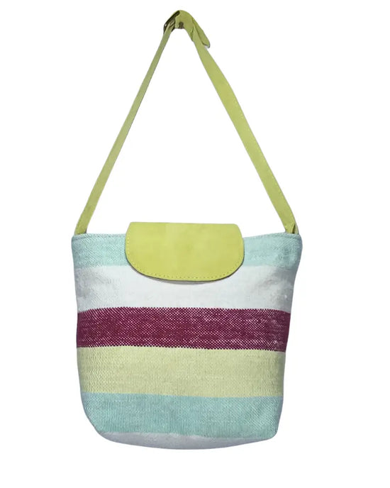Striped Crossbody Bag, One of a Kind Purse, Coastal Style, Preppy Boho, Woven Wool Bag, Leather Flap Purse, Blue and White Stripe, Burgundy Bag, Summer Purse, Beach Bag, Lightweight Bag