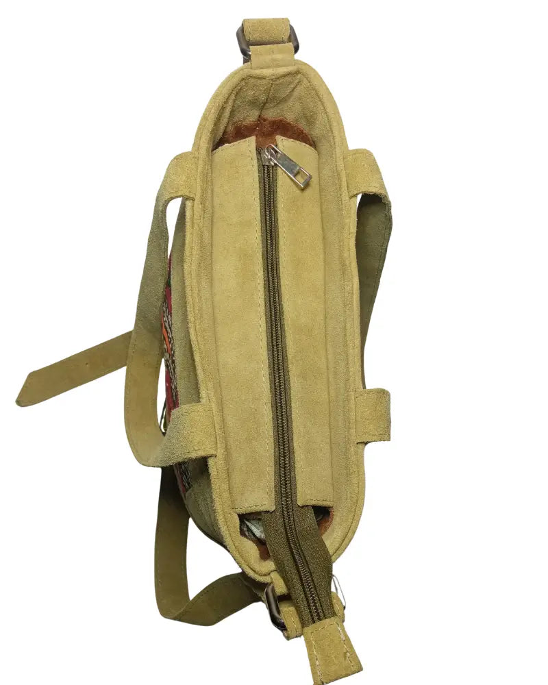 Suede Tote Bag, Kilim Tote, Artisan Shoulder Bag, Genuine Suede, Beige Suede Purse, Convertible Crossbody, Zipper Tote, Southwestern Style, Berber Design, Handmade Tote, Sustainable Fashion