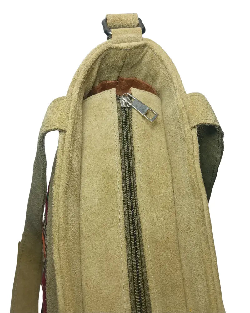 Suede Tote Bag, Kilim Tote, Artisan Shoulder Bag, Genuine Suede, Beige Suede Purse, Convertible Crossbody, Zipper Tote, Southwestern Style, Berber Design, Handmade Tote, Sustainable Fashion