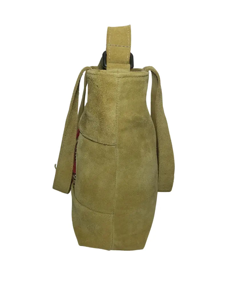 Suede Tote Bag, Kilim Tote, Artisan Shoulder Bag, Genuine Suede, Beige Suede Purse, Convertible Crossbody, Zipper Tote, Southwestern Style, Berber Design, Handmade Tote, Sustainable Fashion