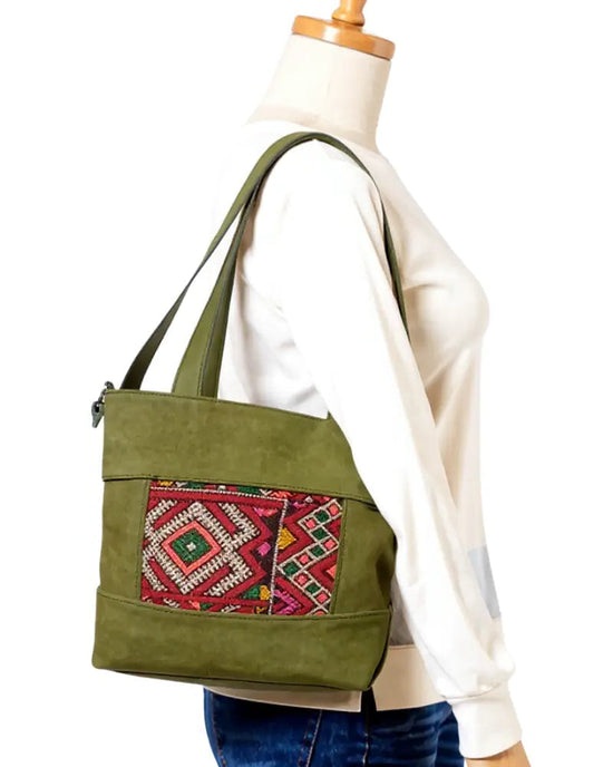 Suede Tote Bag, Olive Green Bag, Kilim Tote, One of a Kind Tote, Artisan Work Bag, Embroidered Tote, Shoulder Bag, Genuine Leather, Zipper Tote, Boho Office, Sustainable Fashion, Eco-Friendly, Ethnic Tote Bag, Tribal, Large Shoulder Bag, Unique Gift for Her, Army Green Bag, Moss Green, Vintage Textile, Upcycled Fashion, One of One, Statement Tote.

