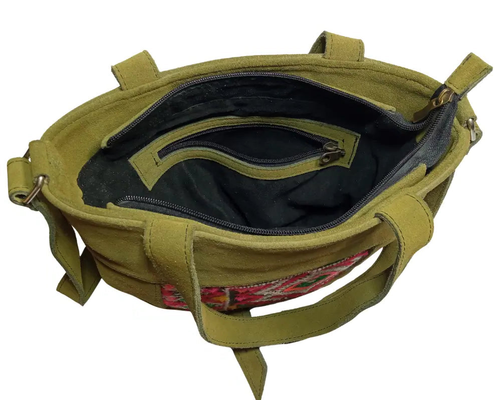 Suede Tote Bag, Olive Green Bag, Kilim Tote, One of a Kind Tote, Artisan Work Bag, Embroidered Tote, Shoulder Bag, Genuine Leather, Zipper Tote, Boho Office, Sustainable Fashion, Eco-Friendly, Ethnic Tote Bag, Tribal, Large Shoulder Bag, Unique Gift for Her, Army Green Bag, Moss Green, Vintage Textile, Upcycled Fashion, One of One, Statement Tote.
