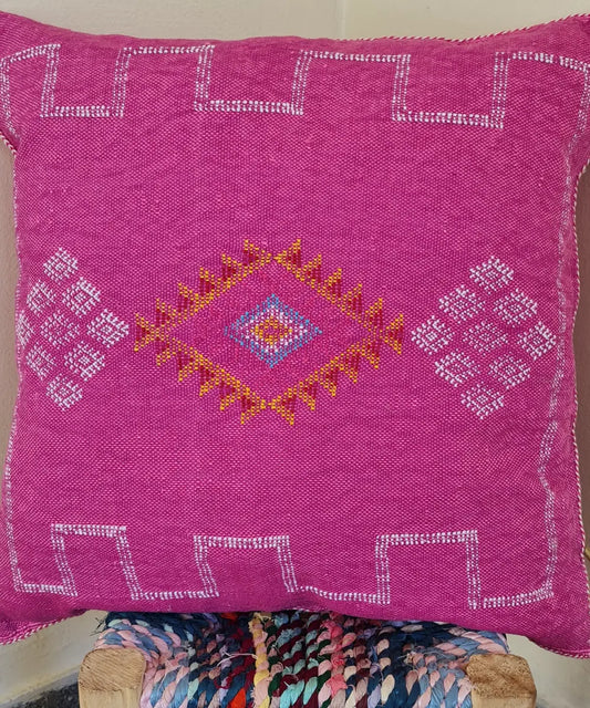 Vibrant Pink Moroccan Cactus Silk Pillow
