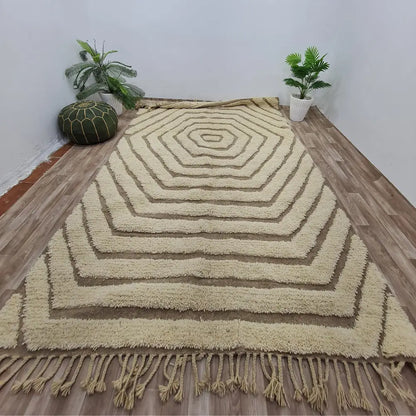 Hexagon Spiral Moroccan Rug – Neutral Beni Ourain Wool Carpet- Custom Size - Berber Handcrafts