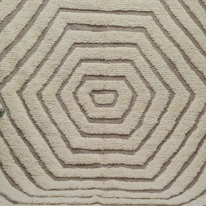 Hexagon Spiral Moroccan Rug – Neutral Beni Ourain Wool Carpet- Custom Size - Berber Handcrafts