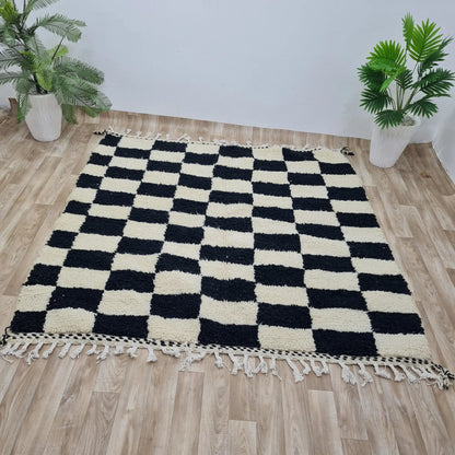 Classic Black & White Checkered Moroccan Rug – Handwoven Berber – Custom Size - Berber Handcrafts