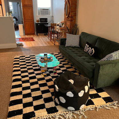 Classic Black & White Checkered Moroccan Rug – Handwoven Berber – Custom Size - Berber Handcrafts