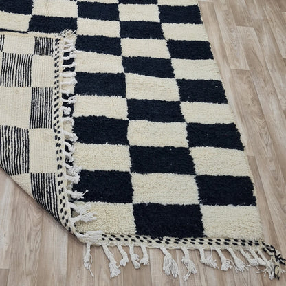 Classic Black & White Checkered Moroccan Rug – Handwoven Berber – Custom Size - Berber Handcrafts