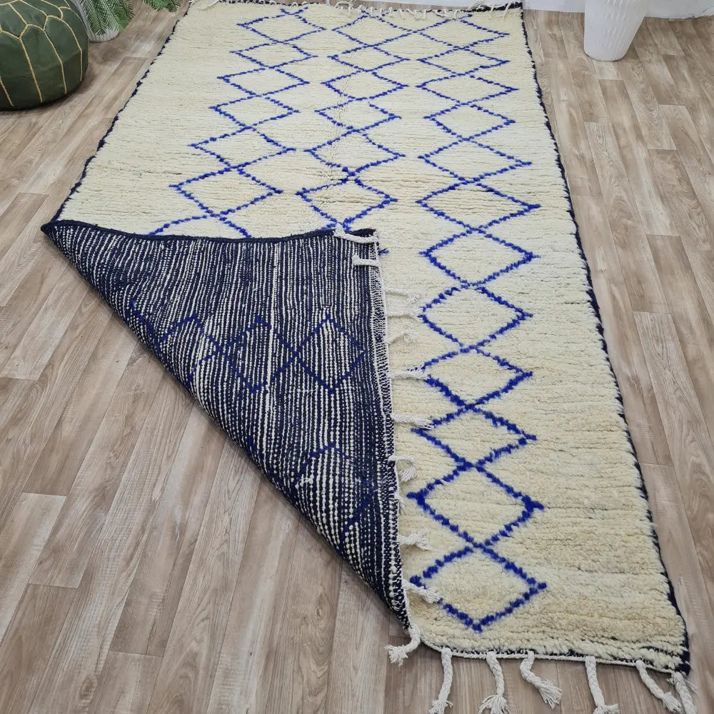 Moroccan Beni Ourain Rug – Blue Diamond Pattern Wool Carpet– Custom Size - Berber Handcrafts