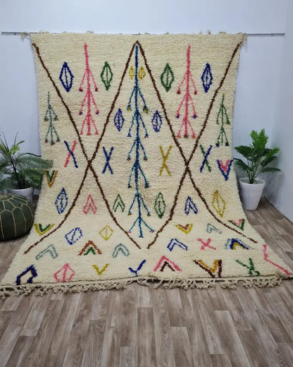 Colorful Azilal Moroccan Rug – Handmade Wool Berber Carpet with Tribal Symbols- Custom Size - Berber Handcrafts