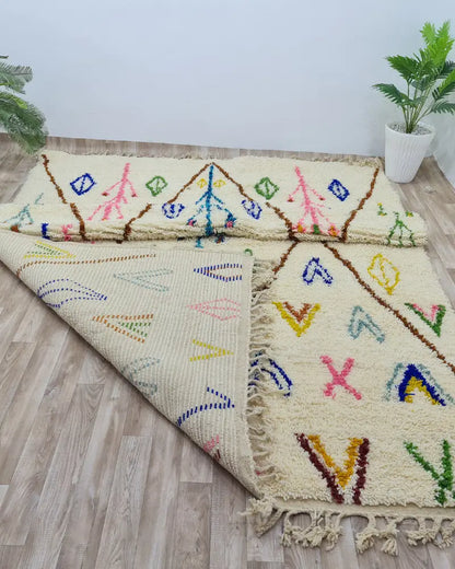 Colorful Azilal Moroccan Rug – Handmade Wool Berber Carpet with Tribal Symbols- Custom Size - Berber Handcrafts