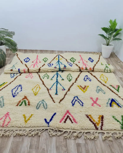 Colorful Azilal Moroccan Rug – Handmade Wool Berber Carpet with Tribal Symbols- Custom Size - Berber Handcrafts
